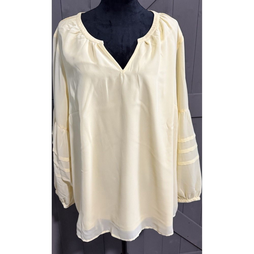 d&co. denim + company Yellow Chiffon Tunic Blouse Plus 3X Balloon Sleeve
